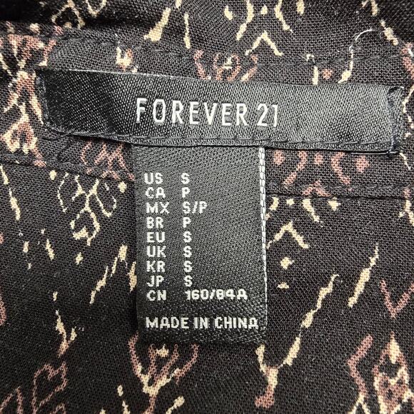 Women's Forever 21 Black Patterned Button Down Belted Shirt Dress | Size Small - Picture 10 of 11